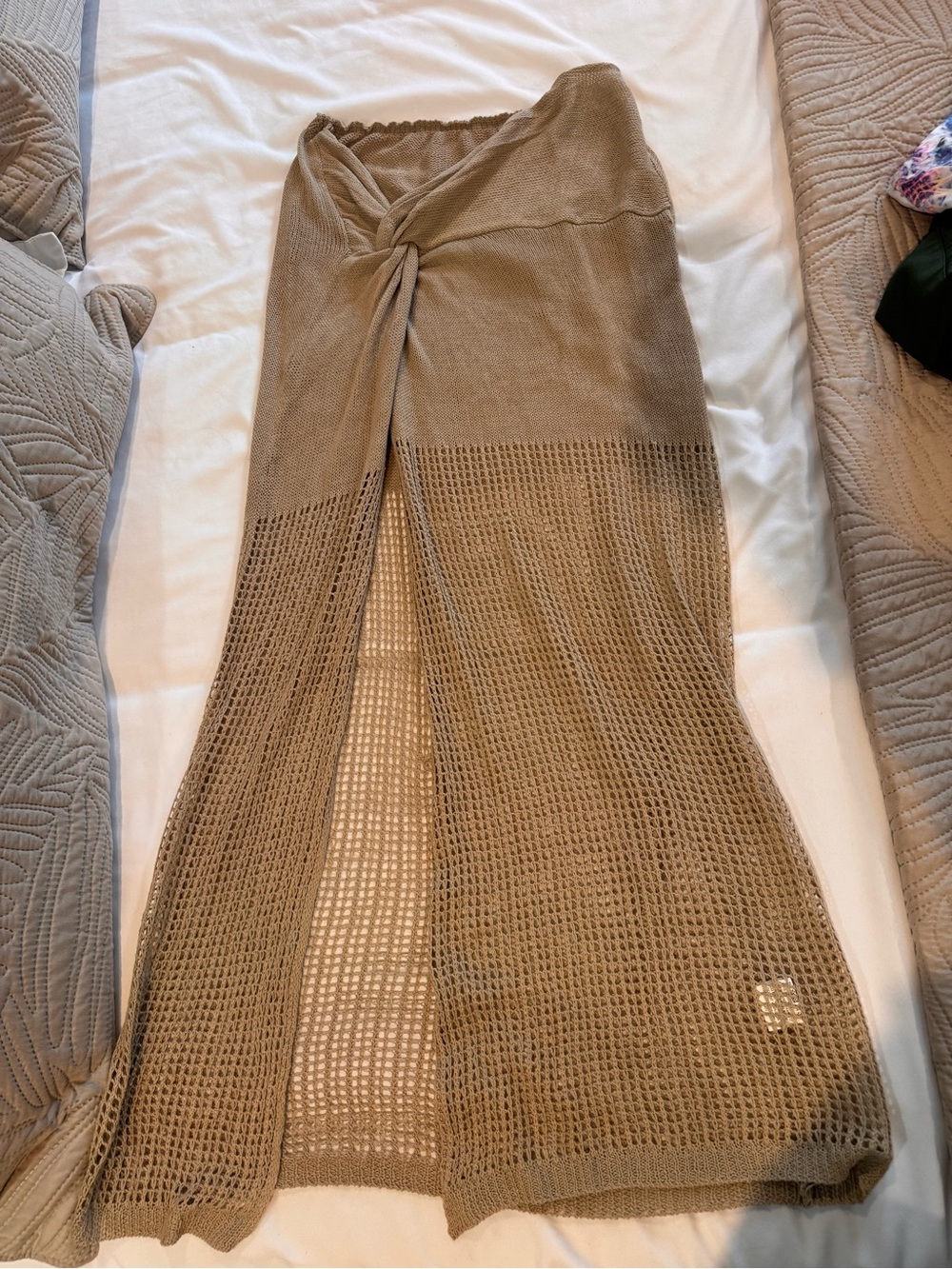 Knit Wrap Maxi Skirt in Taupe